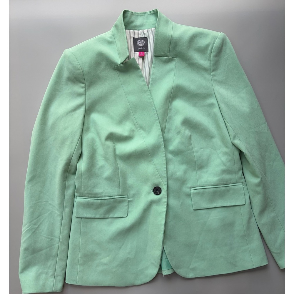 Vince Camuto Mint Green Single Button Blazer Jacket Size 8 Notched Stand Collar